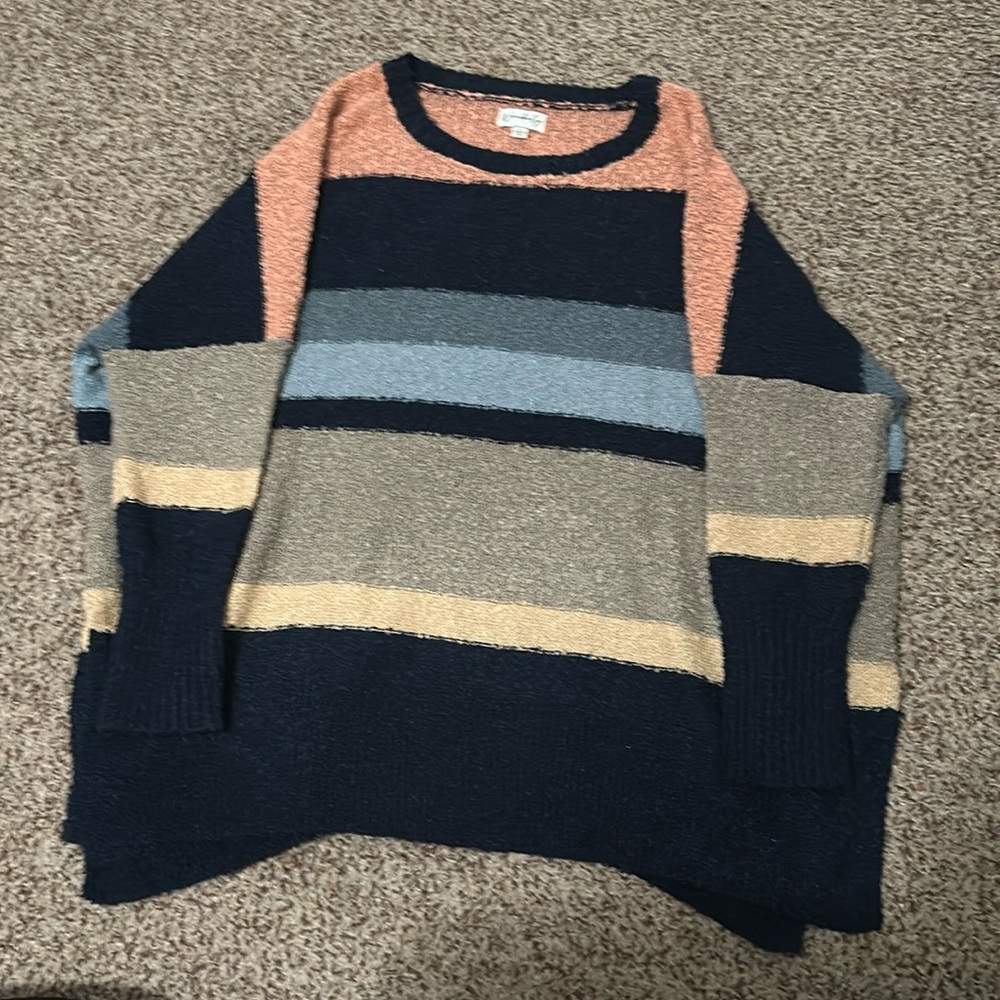 Pink, blue, teal, and tan color block sweater. Brand: wonderly 
Size: L